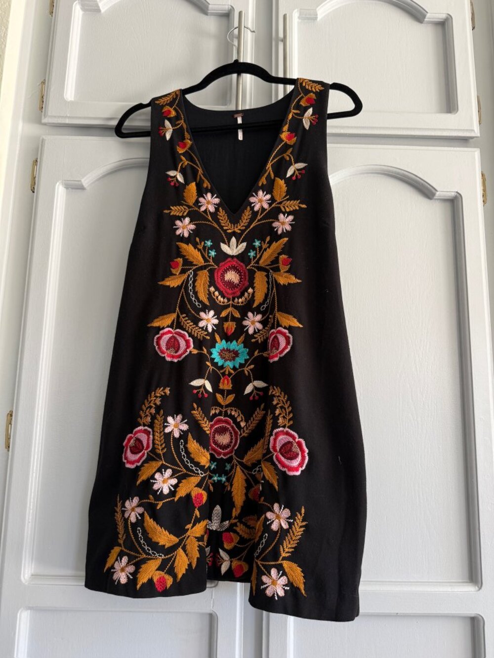Free People Black Embroidered Mini Dress M